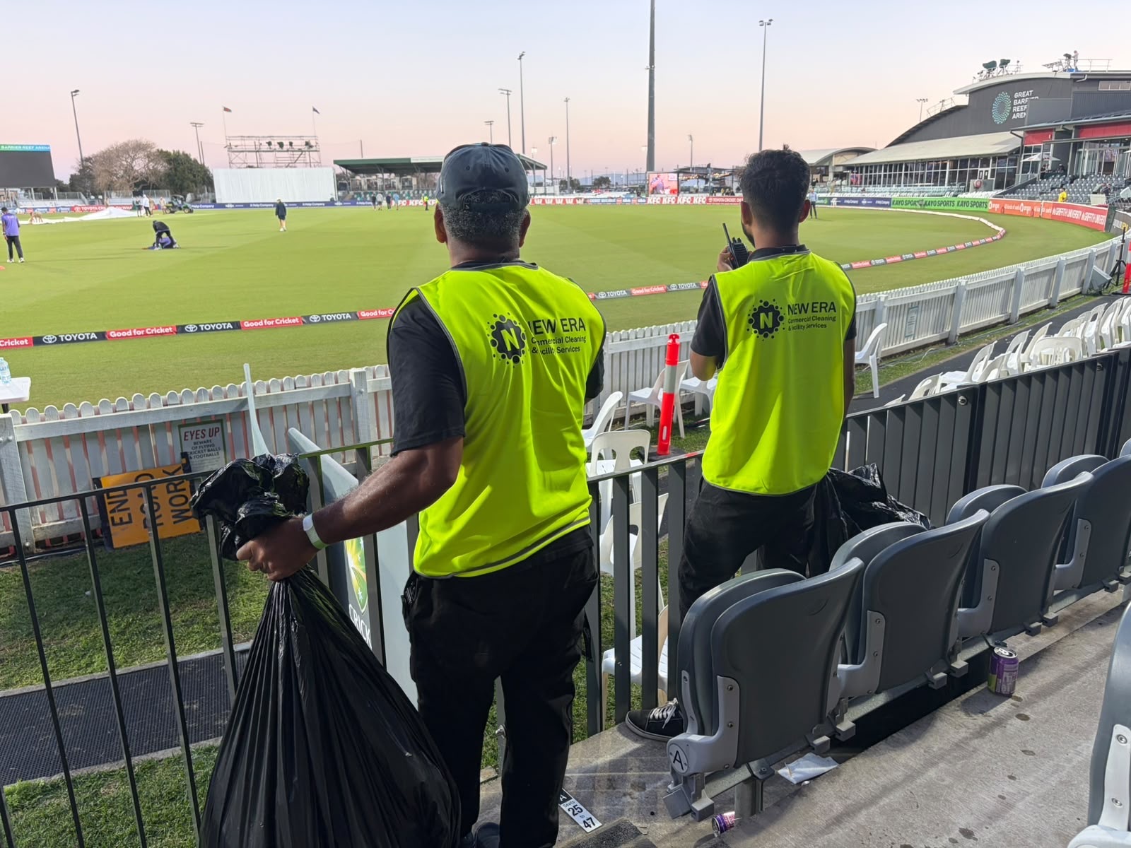 New Era event team servicing the grandstand at Great Barrier Reef Arena