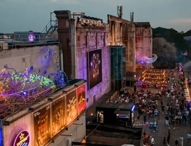 Lit activations and installations across the Night Feast venue at night